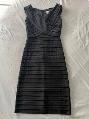 Caché Black Cocktail Dress with Sequined Beaded Trim Size 2 Y2K Sleeveless Vneck